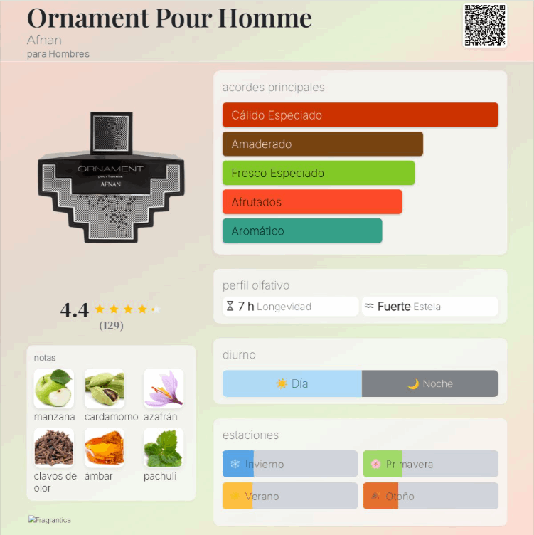 Afnan Ornament Pour Homme Eau de Parfum 100 ml – Perfume Masculino Amaderado Aromático