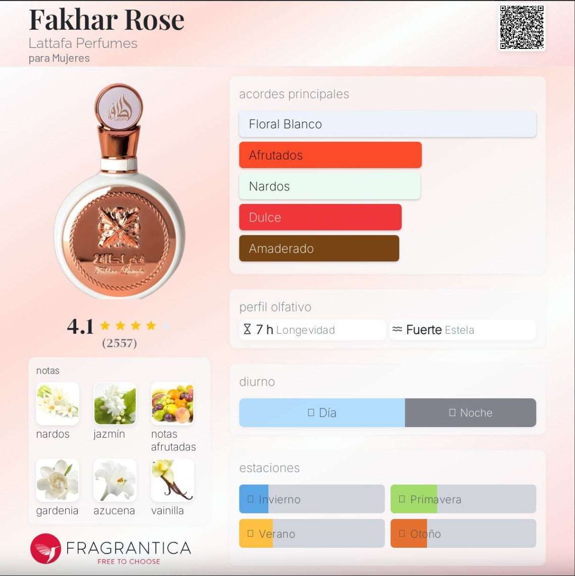 EAU DE PARFUM Fakhar Femme de LATTAFA con aroma floral blanco, afrutado y dulce para mujeres