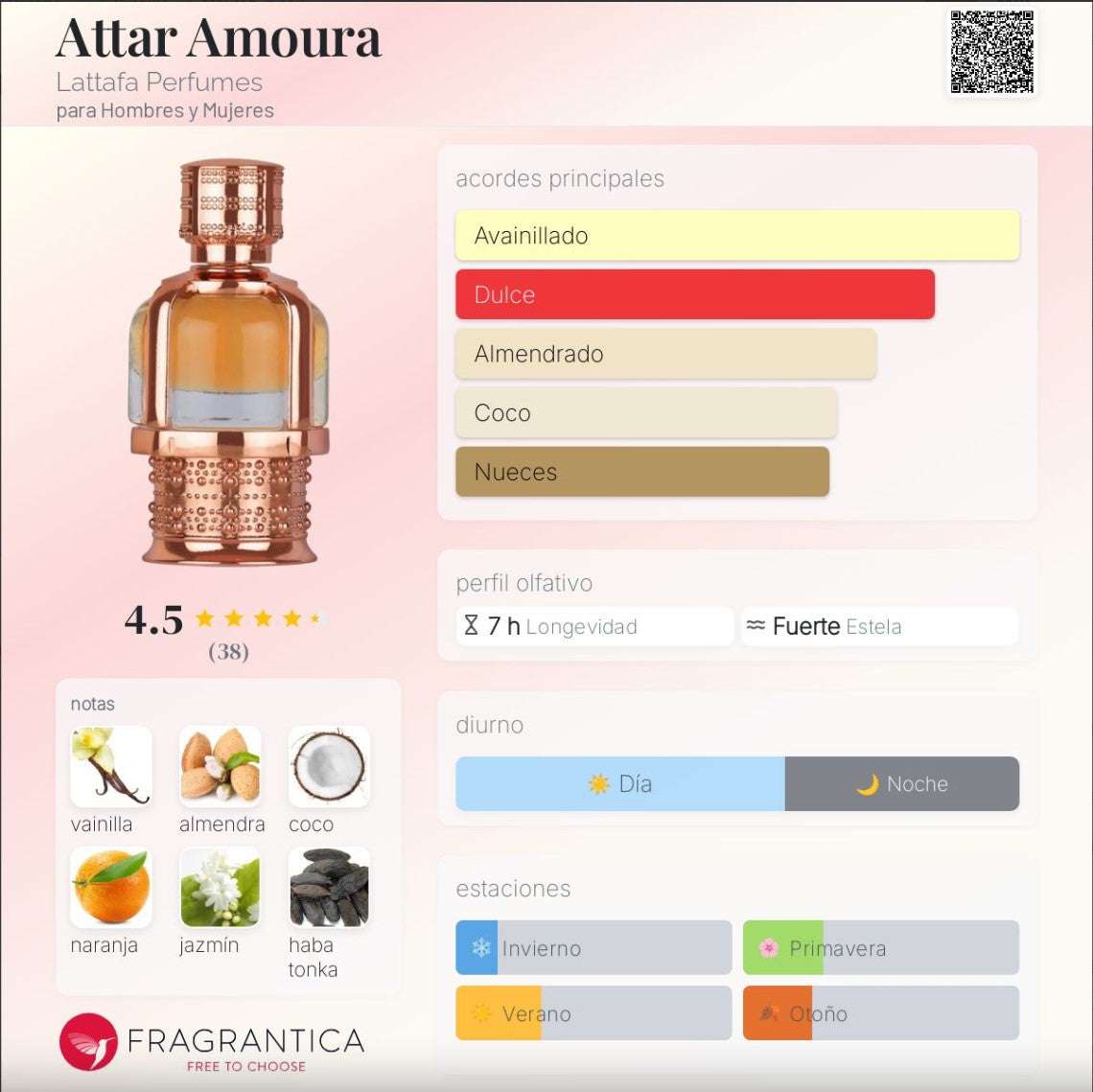 Lattafa - Amoura Pure Concentrated Oil 20 ml - Neyi Essence  Perfumes Arabes Canarias